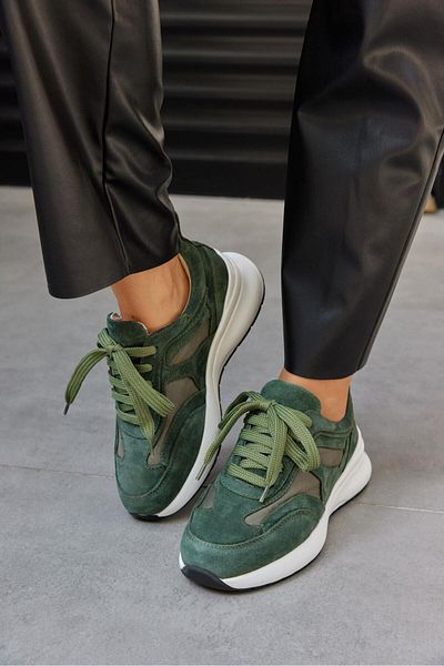 NILUFARR Roma Khaki Suede Genuine Leather Women's Sneakers
