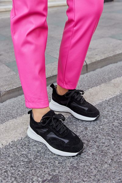 NILUFARR Roma Black Suede Genuine Leather Women's Sneakers