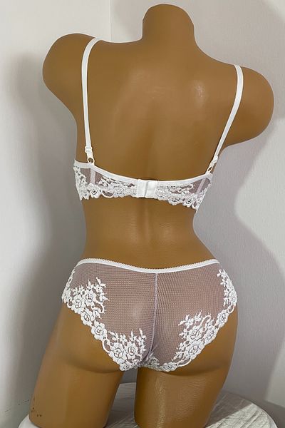 H&S MODA Women's Ecru Spider Underwire Supported Underwear Set - Elegance, Support and Original Design!