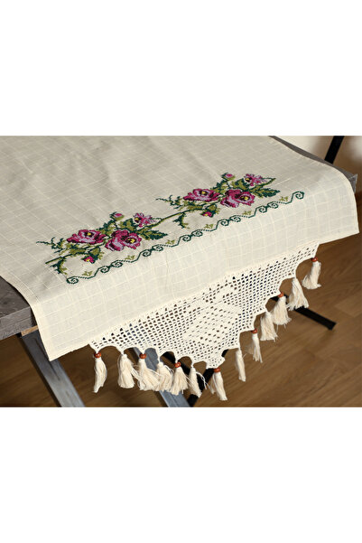Breeze Home Textile Kanaviçe Runner & Buzdolabı Örtüsü Mürdüm