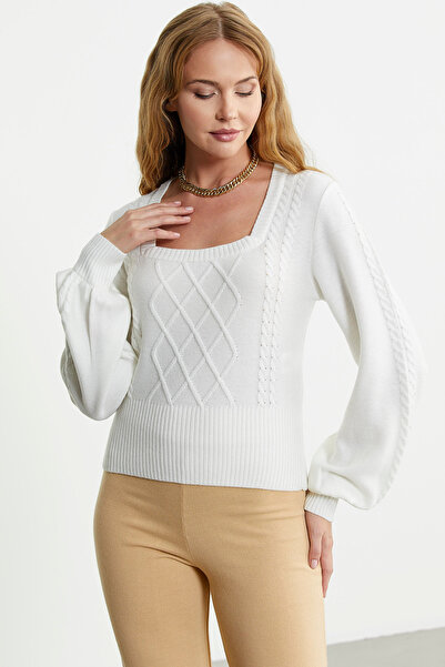 Sementa Square Collar Wide Sleeve Knitwear Sweater - Bone