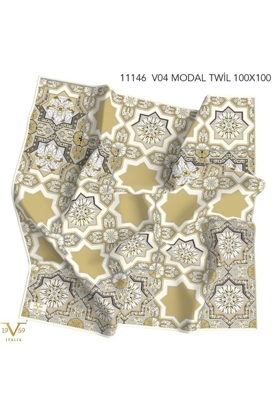 19V69 ITALIA Desenli Modal Twil Seri Seri Eşarp Askısı İle Birlikte 100X100 cm