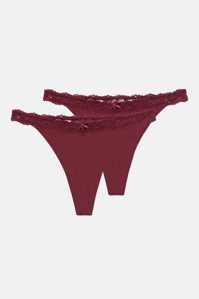 Tchibo Women 2 Pack Lace String Thong Panty, Maroon