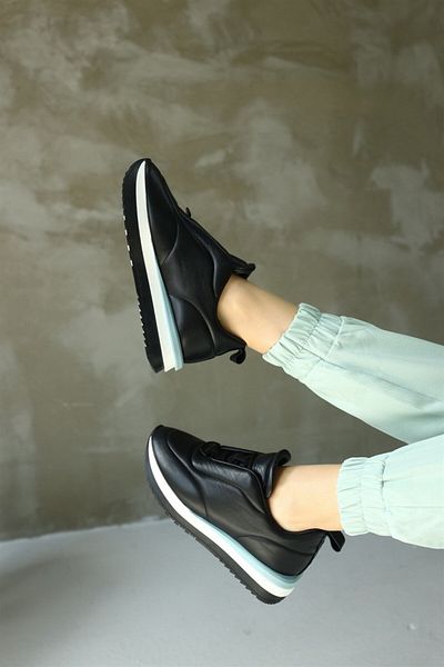 NILUFARR Balla Black Genuine Leather Women's Sneakers