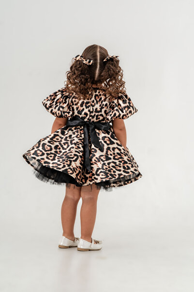 Gocoland Kız Çocuk Leopar Desenli Tarz Elbise Abiye Düğün Balo Davet