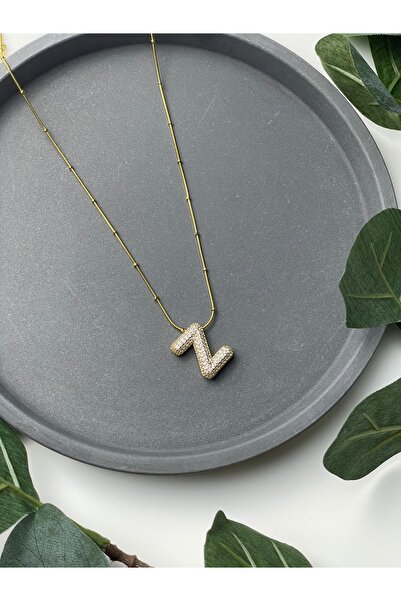 Poison Accessories "قلادة بالون من الفولاذ مغطاة بحجر الزركون مع حرف ""Z"" ذهبي"