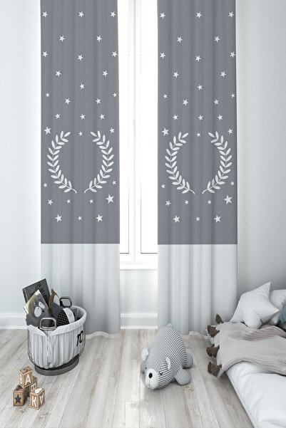 MEKTA HOME Bebek Ve Çocuk Odası Yıldızlar Ve Buğday Desenli Iki Kanat Fon Per...