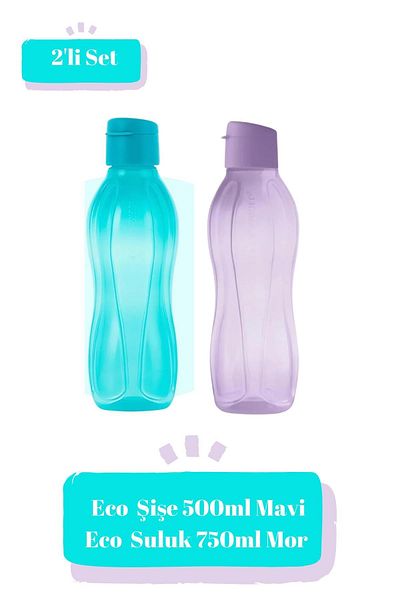 Tupperware Eco Easy Cover Bottle 500ml Blue and 750ml Purple Water Bottle Water Bottle Eco-Friendly Set of 2