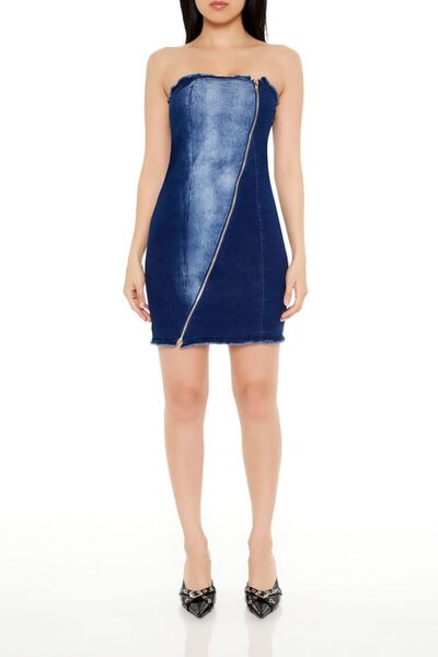Forever 21 Fermuarlı Denim Mini Elbise