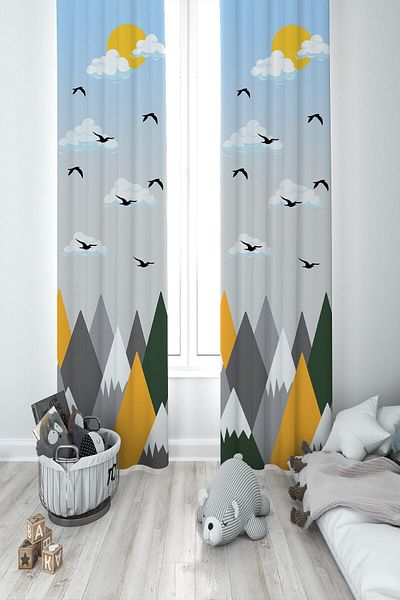 MEKTA HOME Baby and Children's Room Colorful Mountains Girl's Two Wing Background Curtain Mkt-346