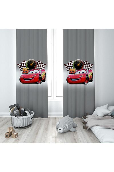 MEKTA HOME Lightning Mcqueen Children's and Baby's Room Background Curtain 2 Wings Mktp-230