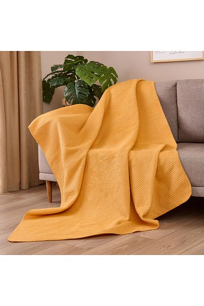 Evidea Soft Moza Cotton Tv Blanket - Mustard - 130X170 cm