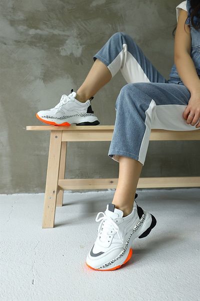 NILUFARR Tenis de damă din piele naturală alb negru