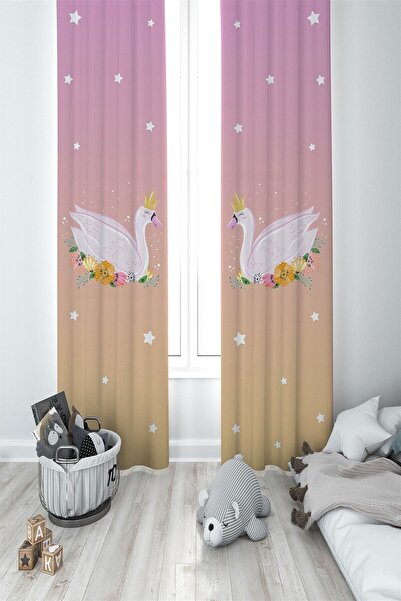 MEKTA HOME 2 Aripi Cameră Copii Cameră Bebeluş Motiv Lebădă Fundal Cortina Mk...