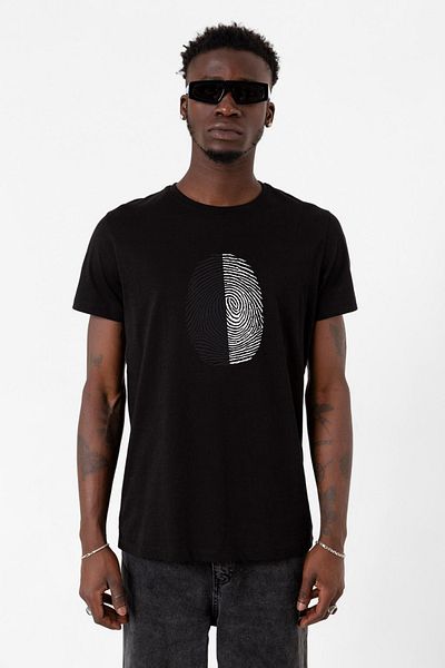 Tshirthane Ασπρόμαυρο δακτυλικό αποτύπωμα Μαύρο ανδρικό μπλουζάκι