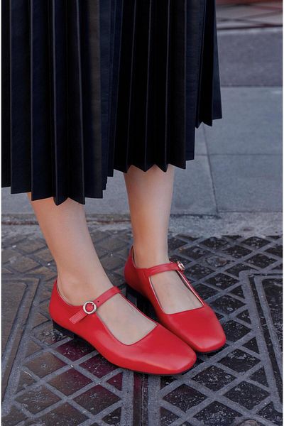 NILUFARR Manjola Red Genuine Leather Women's Ballerinas