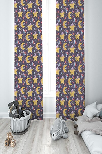 MEKTA HOME Cameră pentru bebeluși și copii Cute Moon and Star Two Wing Backgr...