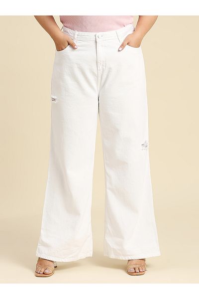 High Star By Styli Plus Wide Leg Light Distress Jeans