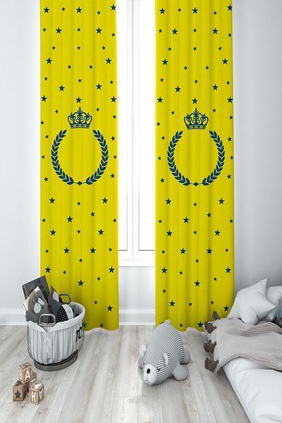 MEKTA HOME Baby and Children's Room Yellow Navy Blue Two Wing Background Curtain Mkt-340