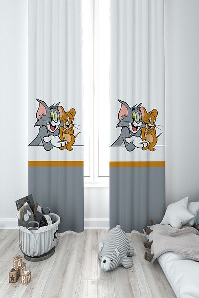 MEKTA HOME Baby and Children's Room Tom and Jerry Two Wing Background Curtain Mkt-331