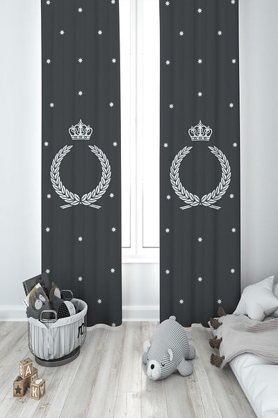 MEKTA HOME BABY AND KIDS ROOM Crowned Star Patterned 2 Wings Background Curtain