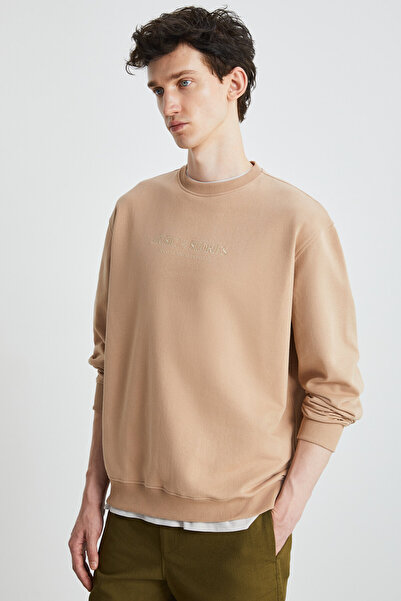 GRIMELANGE Ανδρικό φούτερ ERWAN με στάμπα με 3 νήματα Bitter Coffee