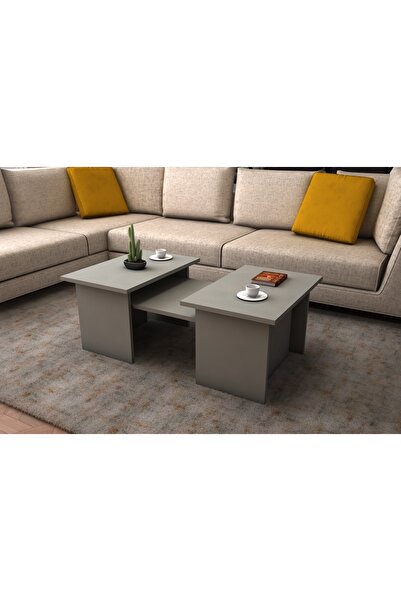 AYMOBSAN Alina Orta Sehpa 3'lü Zigon Takım, Modern, 90 Cm, Sis Gri