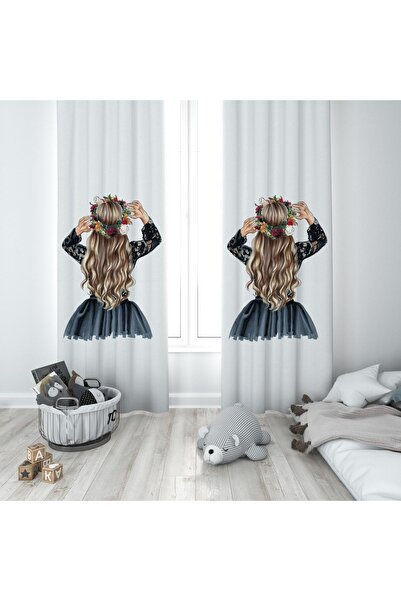 MEKTA HOME Cortina de fundal cu două aripi pentru fetiță cu flori încoronate ...
