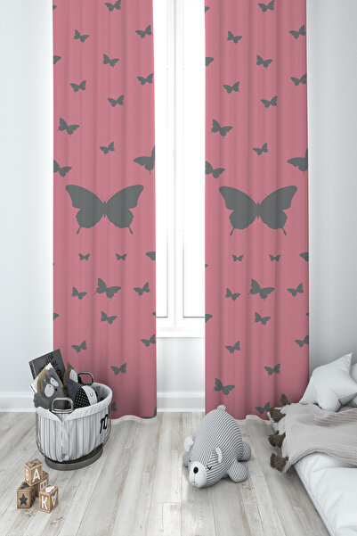 MEKTA HOME CAMERA BEBEUI SI COPIILOR Perdele de fundal roz cu 2 aripi cu mode...