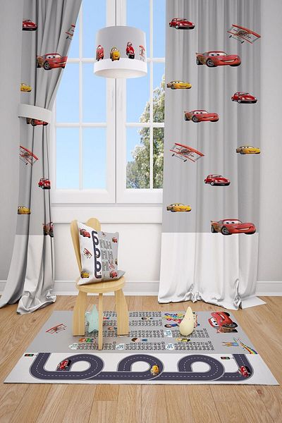 MEKTA HOME 2 Wings Lightning Mcqueen Children's Room Set Background Curtain