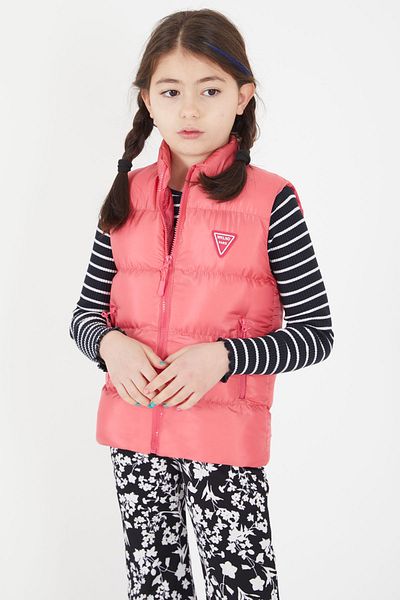 Cansın Mini Girl's Pink Puffer Vest with Zipper Pocket 15078