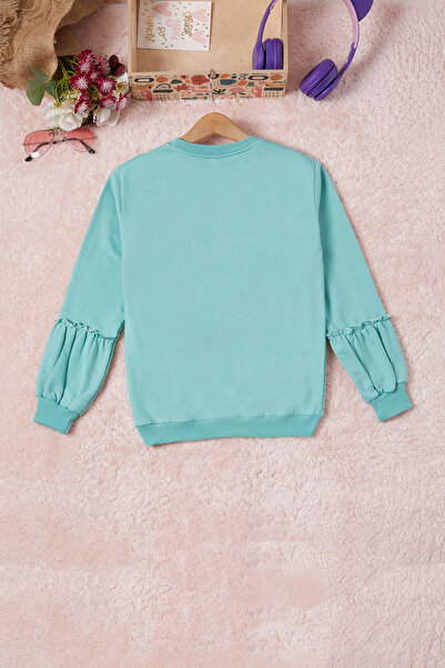 Cansın Mini Yeşil Renkli Kalp Desenli Payetli Kız Çocuk Sweatshirt 16699