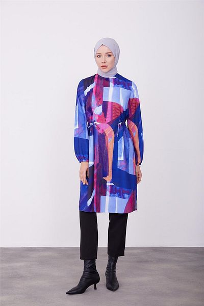 Armine Purple Blue Tunic - Tunnel with Waist, Adjustable 23K4723