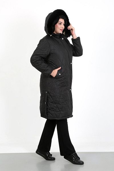 By Alba Collection Women's Black Long Jessica Quilted Large Size Coat