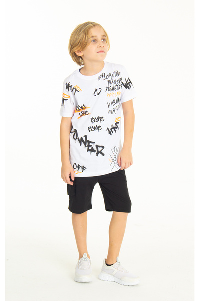 Cansın Mini Boy's Printed Shorts Suit 4-14 Years 14004