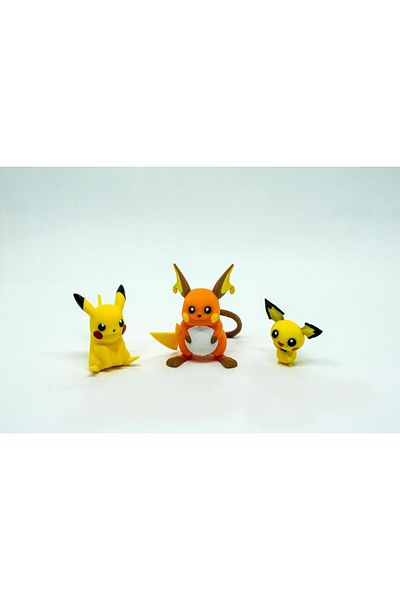 BloomLab Pichu - Pikachu - Raichu Pokemon 3D Model Evolution مجموعة كاملة من 3 قطع