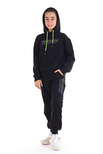 Cansın Mini Κοριτσίστικο πολύχρωμο σετ φόρμας με κουκούλα 3 κλωστών 14121