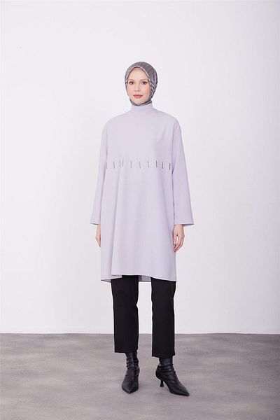 Armine Gray Tunic - Gold Embroidered, Model 23K4718