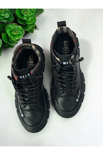 GAMELU Γυναικείες μπότες Microfiber Δερμάτινες Ορθοπεδικές Σόλα Κρεπ Ελαστικές Μπότες Μαύρο Χρώμα