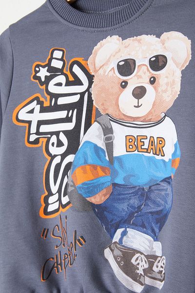 Cansın Mini Smoked Cool Teddy Bear Printed Boy's Tracksuit Set 16348