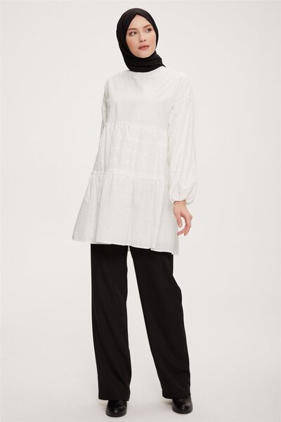 Armine Katlı Brode Tunik 23y4856 Ekru