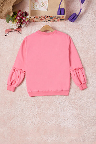 Cansın Mini Pembe Renkli Kalp Desenli Payetli Kız Çocuk Sweatshirt 16693