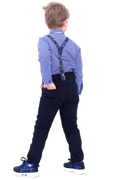 Cansın Mini Boy's Dark Blue Patterned Oxford Shirt Suit 1-8 years old 6215-1
