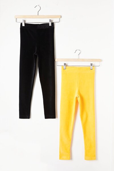 Cansın Mini Leggings din catifea 2 piese pentru fete, negru-galben 16490