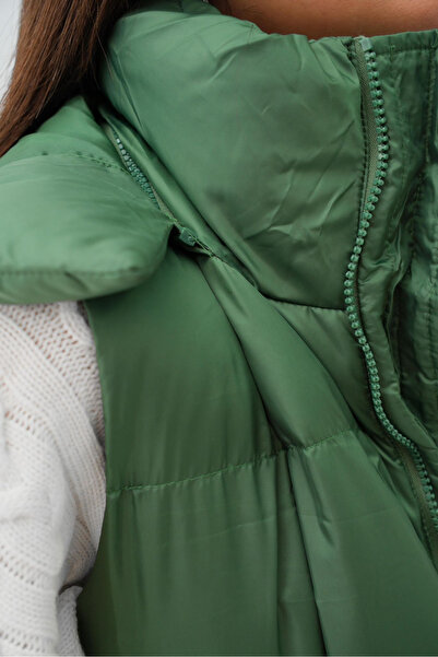 Black Fashion Hooded Inflatable Khaki Maxi Vest