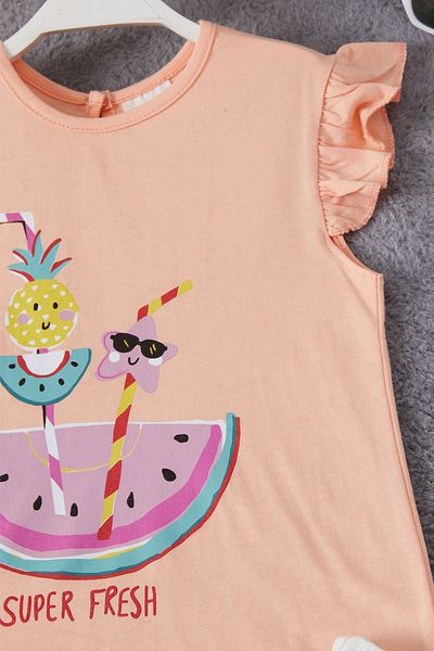 Cansın Mini Fruit Printed Blouse and Shorts Set for Baby Girl 15374