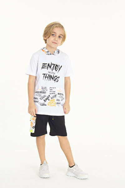 Cansın Mini Set pantaloni scurți cu glugă imprimați Enjoy pentru băieți 14048