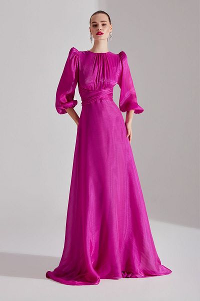 BETTY & SAM Fuchsia Balloon Sleeve Flared Dress - POLINA