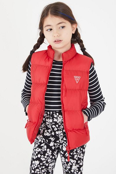 Cansın Mini Girl's Red Puffer Vest with Zipper Pocket 15076