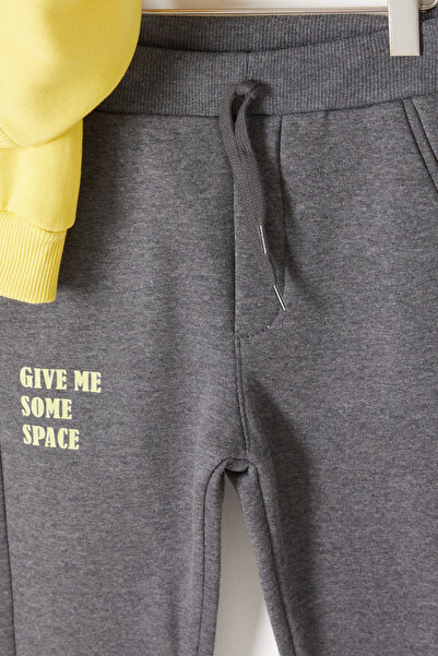 Cansın Mini Sarı Fermuarlı Yaka Yazılı Erkek Çocuk Polarlı Eşofman Takımı 16743